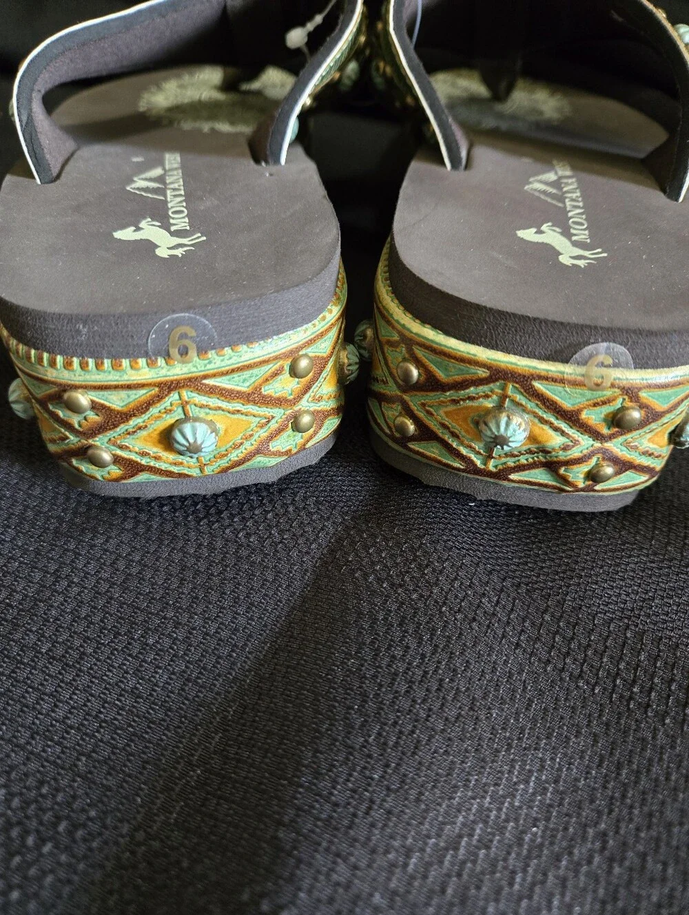 Montana West Brown and Turquoise Western Concho Flip Flops NWOT
